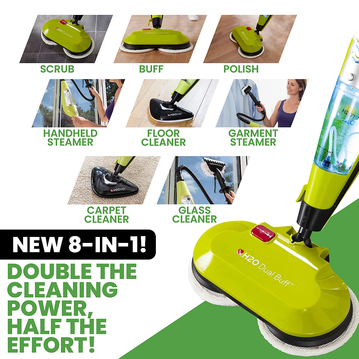 H2O HD® Dual Buff 8-in-1 Steam Cleaner